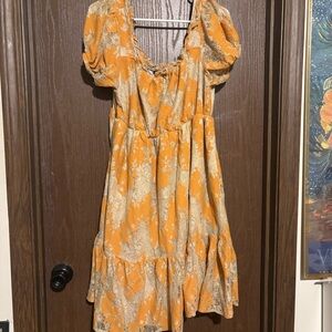 torrid Mustard Yellow Floral Puff-Sleeve Midi Dress
